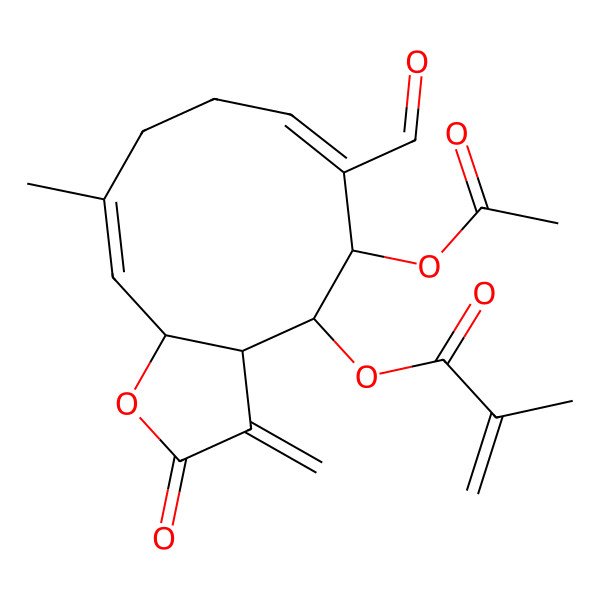 2D Structure of [(3aS,4S,5S,6E,10E,11aR)-5-acetyloxy-6-formyl-10-methyl-3-methylidene-2-oxo-3a,4,5,8,9,11a-hexahydrocyclodeca[b]furan-4-yl] 2-methylprop-2-enoate