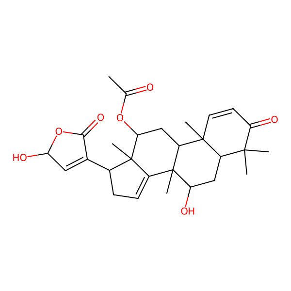 2D Structure of [(5R,7R,8R,9R,10R,12S,13S,17R)-7-hydroxy-17-[(2S)-2-hydroxy-5-oxo-2H-furan-4-yl]-4,4,8,10,13-pentamethyl-3-oxo-5,6,7,9,11,12,16,17-octahydrocyclopenta[a]phenanthren-12-yl] acetate