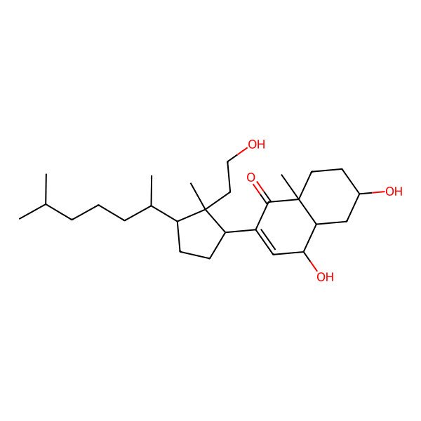 2D Structure of (4S,4aR,6S,8aS)-4,6-dihydroxy-2-[(1R,2R,3R)-2-(2-hydroxyethyl)-2-methyl-3-[(2R)-6-methylheptan-2-yl]cyclopentyl]-8a-methyl-4,4a,5,6,7,8-hexahydronaphthalen-1-one