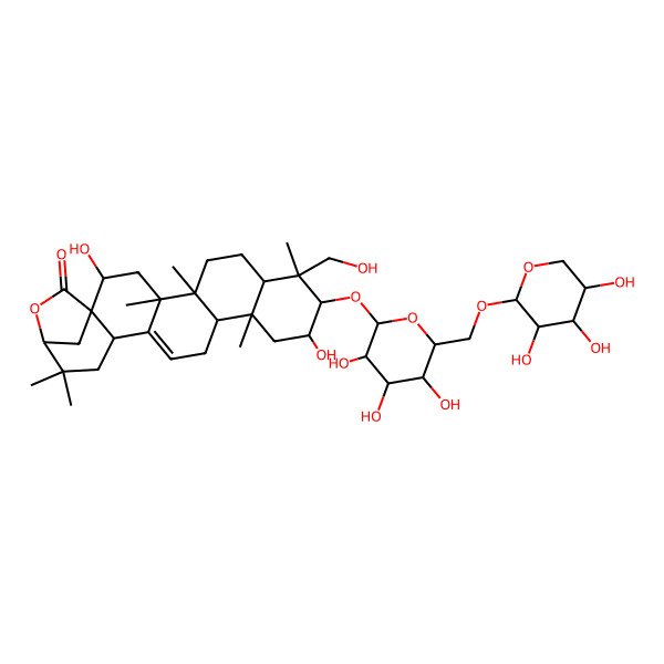 2D Structure of 2,11-Dihydroxy-9-(hydroxymethyl)-4,5,9,13,20,20-hexamethyl-10-[3,4,5-trihydroxy-6-[(3,4,5-trihydroxyoxan-2-yl)oxymethyl]oxan-2-yl]oxy-22-oxahexacyclo[19.2.1.01,18.04,17.05,14.08,13]tetracos-16-en-23-one