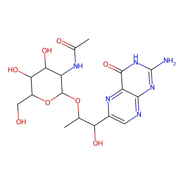 2D Structure of N-[2-[1-(2-amino-4-oxo-3H-pteridin-6-yl)-1-hydroxypropan-2-yl]oxy-4,5-dihydroxy-6-(hydroxymethyl)oxan-3-yl]acetamide