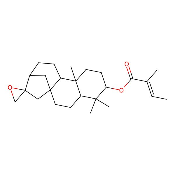 2D Structure of [(1'S,2R,4'S,6'R,9'S,10'R,13'R)-5',5',9'-trimethylspiro[oxirane-2,14'-tetracyclo[11.2.1.01,10.04,9]hexadecane]-6'-yl] (Z)-2-methylbut-2-enoate