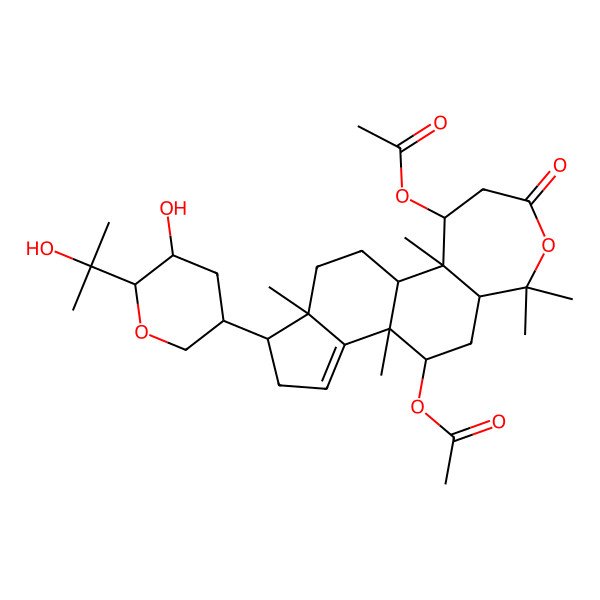 2D Structure of [(1S,2S,3R,8S,10S,11S,15R,16R)-3-acetyloxy-15-[(3R,5R,6R)-5-hydroxy-6-(2-hydroxypropan-2-yl)oxan-3-yl]-2,7,7,11,16-pentamethyl-5-oxo-6-oxatetracyclo[9.7.0.02,8.012,16]octadec-12-en-10-yl] acetate