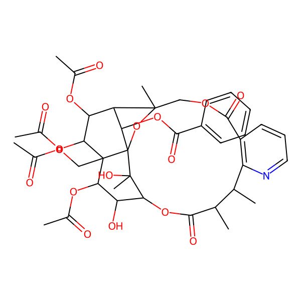 2D Structure of [(1S,3R,13R,14S,17S,18R,19R,20S,21S,22R,23R,24R,25S)-19,21,22-triacetyloxy-20-(acetyloxymethyl)-18,25-dihydroxy-3,13,14,25-tetramethyl-6,15-dioxo-2,5,16-trioxa-11-azapentacyclo[15.7.1.01,20.03,23.07,12]pentacosa-7(12),8,10-trien-24-yl] benzoate