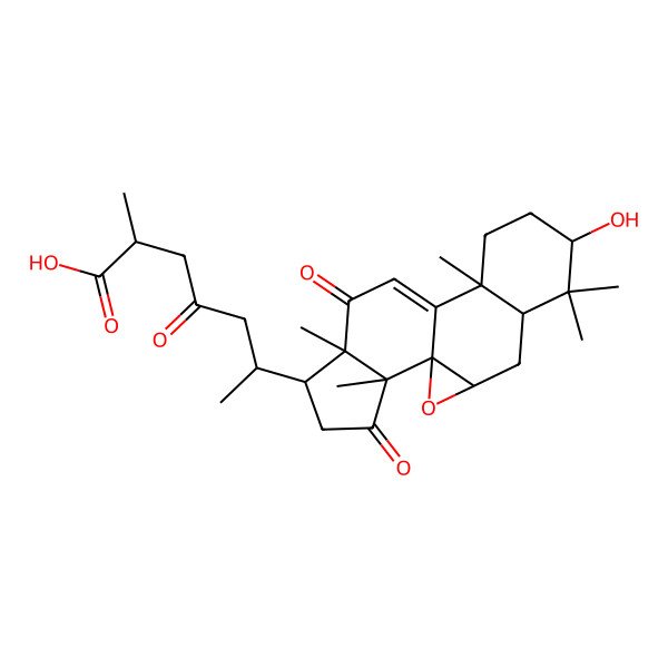 2D Structure of 6-(7-Hydroxy-6,6,10,14,18-pentamethyl-13,17-dioxo-2-oxapentacyclo[9.7.0.01,3.05,10.014,18]octadec-11-en-15-yl)-2-methyl-4-oxoheptanoic acid