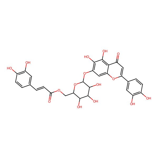2D Structure of [(2S,3R,4R,5S,6R)-6-[2-(3,4-dihydroxyphenyl)-5,6-dihydroxy-4-oxochromen-7-yl]oxy-3,4,5-trihydroxyoxan-2-yl]methyl (E)-3-(3,4-dihydroxyphenyl)prop-2-enoate