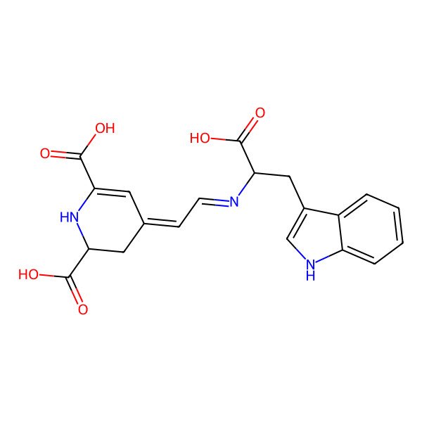 2D Structure of (2S,4Z)-4-[2-[(1S)-1-carboxy-2-(1H-indol-3-yl)ethyl]iminoethylidene]-2,3-dihydro-1H-pyridine-2,6-dicarboxylic acid