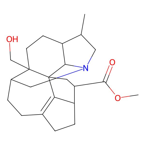2D Structure of methyl (1R,3R,4S,10S,14R,15R,18R,19S)-18-(hydroxymethyl)-14-methyl-12-azahexacyclo[10.6.1.11,4.010,18.015,19.07,20]icos-7(20)-ene-3-carboxylate