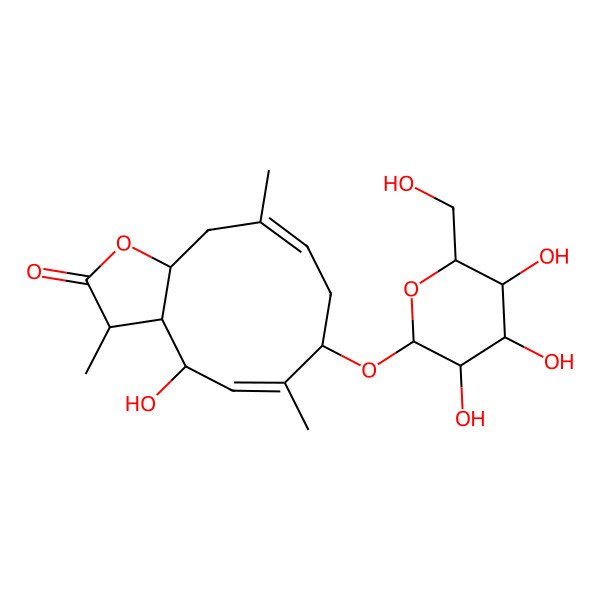 2D Structure of (3S,3aS,4R,7R,11aS)-4-hydroxy-3,6,10-trimethyl-7-[(2R,3R,4S,5S,6R)-3,4,5-trihydroxy-6-(hydroxymethyl)oxan-2-yl]oxy-3a,4,7,8,11,11a-hexahydro-3H-cyclodeca[b]furan-2-one