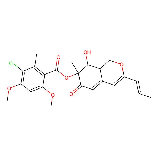 2D Structure of [(7R,8S,8aS)-8-hydroxy-7-methyl-6-oxo-3-[(Z)-prop-1-enyl]-8,8a-dihydro-1H-isochromen-7-yl] 3-chloro-4,6-dimethoxy-2-methylbenzoate