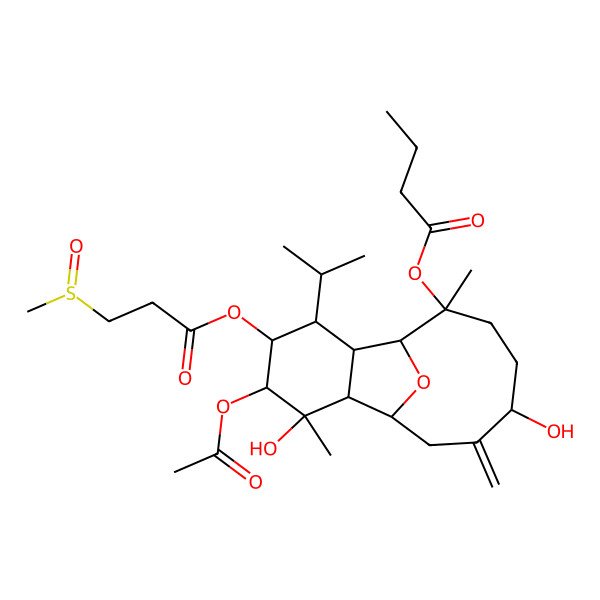 2D Structure of [4-Acetyloxy-3,12-dihydroxy-3,9-dimethyl-13-methylidene-5-(3-methylsulfinylpropanoyloxy)-6-propan-2-yl-15-oxatricyclo[6.6.1.02,7]pentadecan-9-yl] butanoate