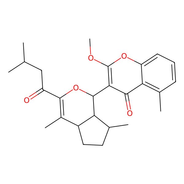 2D Structure of 3-[(1S,4aS,7S,7aR)-4,7-dimethyl-3-(3-methylbutanoyl)-1,4a,5,6,7,7a-hexahydrocyclopenta[c]pyran-1-yl]-2-methoxy-5-methylchromen-4-one