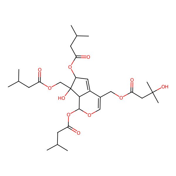 2D Structure of [(1S,6S,7R,7aS)-7-hydroxy-1,6-bis(3-methylbutanoyloxy)-7-(3-methylbutanoyloxymethyl)-6,7a-dihydro-1H-cyclopenta[c]pyran-4-yl]methyl 3-hydroxy-3-methylbutanoate