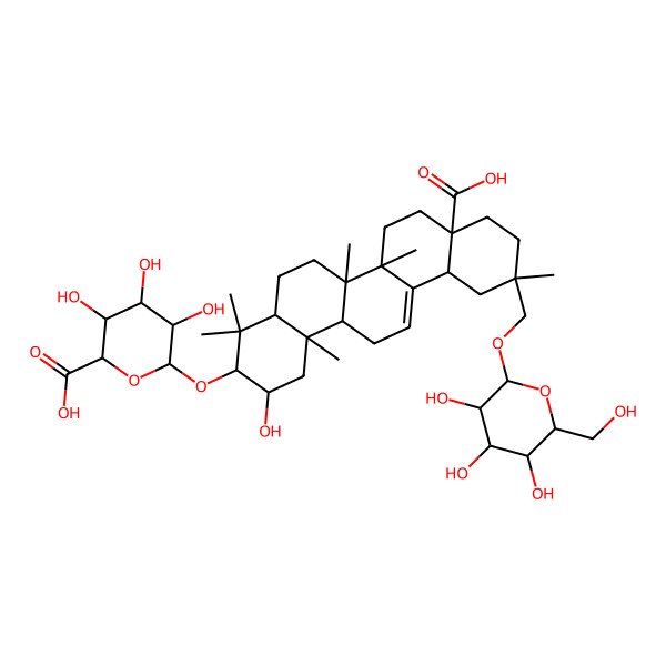 2D Structure of 6-[[8a-Carboxy-2-hydroxy-4,4,6a,6b,11,14b-hexamethyl-11-[[3,4,5-trihydroxy-6-(hydroxymethyl)oxan-2-yl]oxymethyl]-1,2,3,4a,5,6,7,8,9,10,12,12a,14,14a-tetradecahydropicen-3-yl]oxy]-3,4,5-trihydroxyoxane-2-carboxylic acid