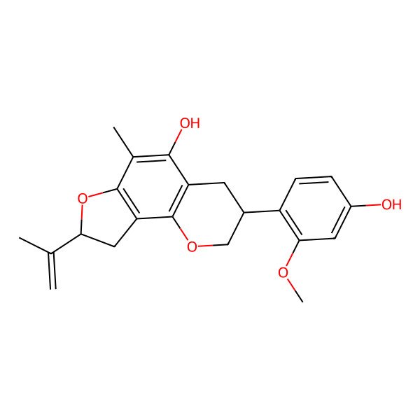 2D Structure of (3S,8S)-3-(4-hydroxy-2-methoxyphenyl)-6-methyl-8-prop-1-en-2-yl-3,4,8,9-tetrahydro-2H-furo[2,3-h]chromen-5-ol
