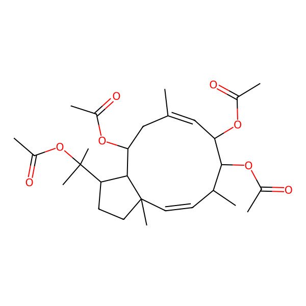 2D Structure of [(3R,3aS,4S,6E,8R,9R,10R,11E,12aR)-8,9-diacetyloxy-3-(2-acetyloxypropan-2-yl)-6,10,12a-trimethyl-2,3,3a,4,5,8,9,10-octahydro-1H-cyclopenta[11]annulen-4-yl] acetate