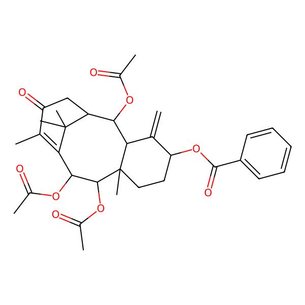 2D Structure of [(1R,2R,3R,5S,8R,9R,10R)-2,9,10-triacetyloxy-8,12,15,15-tetramethyl-4-methylidene-13-oxo-5-tricyclo[9.3.1.03,8]pentadec-11-enyl] benzoate