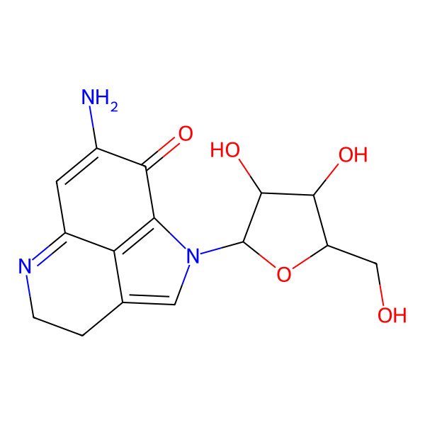 2D Structure of 10-amino-2-[(3R,4S,5R)-3,4-dihydroxy-5-(hydroxymethyl)oxolan-2-yl]-2,7-diazatricyclo[6.3.1.04,12]dodeca-1(12),3,7,9-tetraen-11-one
