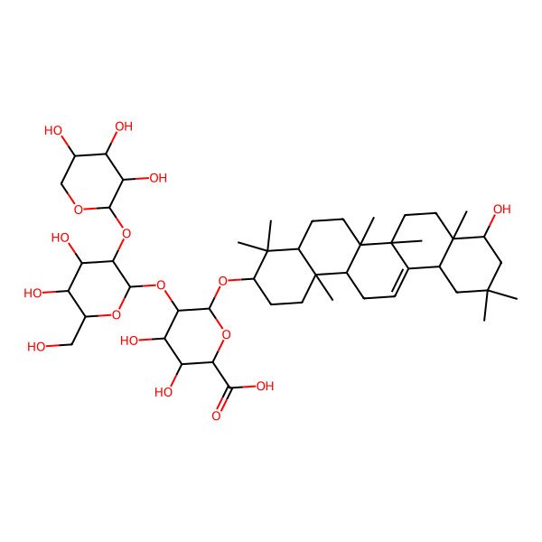 2D Structure of (2S,3S,4S,5R,6R)-6-[[(3S,4aR,6aR,6bS,8aR,9R,12aS,14aR,14bR)-9-hydroxy-4,4,6a,6b,8a,11,11,14b-octamethyl-1,2,3,4a,5,6,7,8,9,10,12,12a,14,14a-tetradecahydropicen-3-yl]oxy]-5-[(2S,3R,4S,5R,6R)-4,5-dihydroxy-6-(hydroxymethyl)-3-[(2S,3R,4S,5R)-3,4,5-trihydroxyoxan-2-yl]oxyoxan-2-yl]oxy-3,4-dihydroxyoxane-2-carboxylic acid