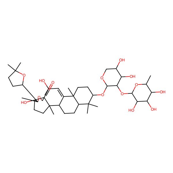 2D Structure of 16-[4,5-Dihydroxy-3-(3,4,5-trihydroxy-6-methyloxan-2-yl)oxyoxan-2-yl]oxy-6-(5,5-dimethyloxolan-2-yl)-5,10-dihydroxy-2,6,13,17,17-pentamethyl-7-oxapentacyclo[10.8.0.02,9.05,9.013,18]icos-11-en-8-one