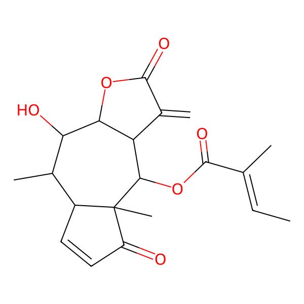 2D Structure of (4-Hydroxy-5,8a-dimethyl-1-methylidene-2,8-dioxo-3a,4,5,5a,9,9a-hexahydroazuleno[6,5-b]furan-9-yl) 2-methylbut-2-enoate