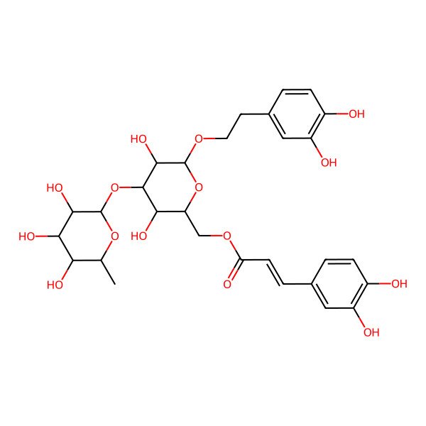 2D Structure of [(2R,3R,4S,5R,6R)-6-[2-(3,4-dihydroxyphenyl)ethoxy]-3,5-dihydroxy-4-[(2S,3S,4S,5S,6R)-3,4,5-trihydroxy-6-methyloxan-2-yl]oxyoxan-2-yl]methyl (E)-3-(3,4-dihydroxyphenyl)prop-2-enoate