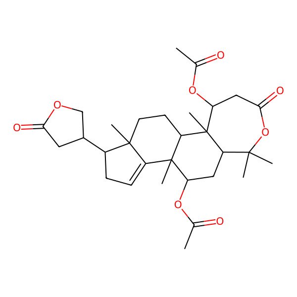 2D Structure of [(1R,2R,3S,8R,10R,11R,15S,16S)-3-acetyloxy-2,7,7,11,16-pentamethyl-5-oxo-15-[(3S)-5-oxooxolan-3-yl]-6-oxatetracyclo[9.7.0.02,8.012,16]octadec-12-en-10-yl] acetate