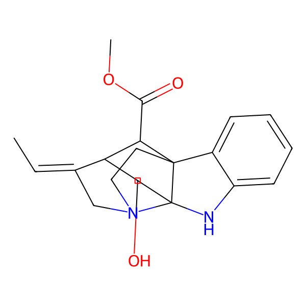 2D Structure of methyl (1R,9R,10S,12R,13E,18S)-13-ethylidene-10-hydroxy-8,15-diazapentacyclo[10.5.1.01,9.02,7.09,15]octadeca-2,4,6-triene-18-carboxylate