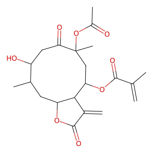 2D Structure of (6-Acetyloxy-9-hydroxy-6,10-dimethyl-3-methylidene-2,7-dioxo-3a,4,5,8,9,10,11,11a-octahydrocyclodeca[b]furan-4-yl) 2-methylprop-2-enoate