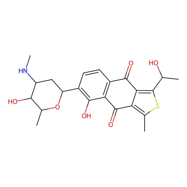 2D Structure of 5-Hydroxy-1-(1-hydroxyethyl)-6-[5-hydroxy-6-methyl-4-(methylamino)oxan-2-yl]-3-methylbenzo[f][2]benzothiole-4,9-dione