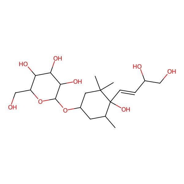 2D Structure of (2R,3R,4S,5S,6R)-2-[(1S,4S,5R)-4-[(E)-3,4-dihydroxybut-1-enyl]-4-hydroxy-3,3,5-trimethylcyclohexyl]oxy-6-(hydroxymethyl)oxane-3,4,5-triol