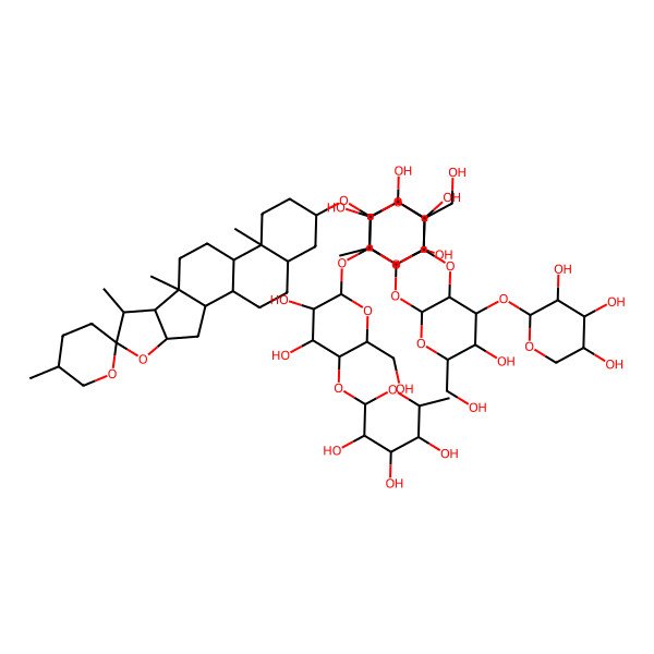 2D Structure of 3beta-(alpha-L-Rhamnosyl-(1-2),beta-D-glucopyranosyl-(1-3)-beta-D-glucopyranosyl(beta-D-xylopyranosyl-(1-4)-alpha-L-rhamnopyranosyl-(1-2))-beta-D-glucopyranosyl)-25R-5alpha-spirostane