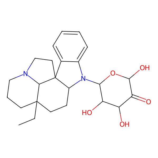 2D Structure of (2R,4S,5R,6S)-6-[(1S,9S,12S,19S)-12-ethyl-8,16-diazapentacyclo[10.6.1.01,9.02,7.016,19]nonadeca-2,4,6-trien-8-yl]-2,4,5-trihydroxyoxan-3-one