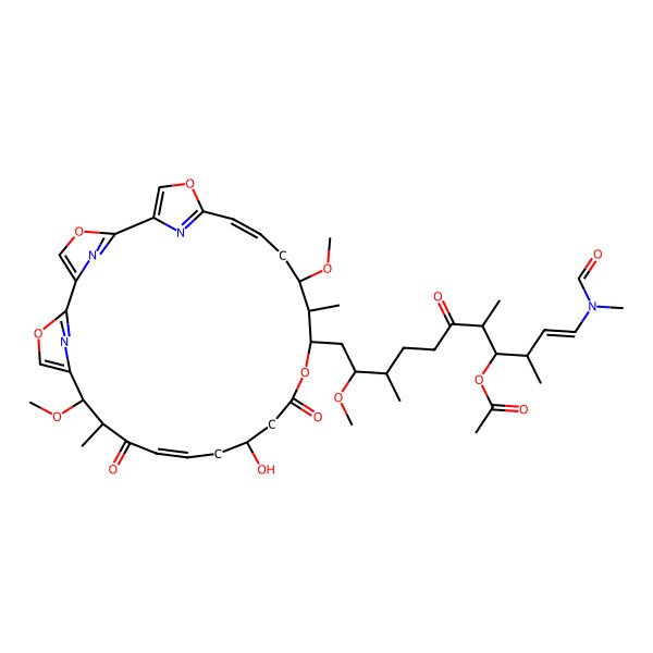 2D Structure of [(E,3R,4R,5R,9S,10S)-1-[formyl(methyl)amino]-11-[(10S,11R,13E,16S,20S,21R,22S,24Z)-16-hydroxy-10,22-dimethoxy-11,21-dimethyl-12,18-dioxo-3,7,19,27-tetraoxa-29,30,31-triazatetracyclo[24.2.1.12,5.16,9]hentriaconta-1(28),2(31),4,6(30),8,13,24,26(29)-octaen-20-yl]-10-methoxy-3,5,9-trimethyl-6-oxoundec-1-en-4-yl] acetate