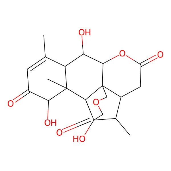 2D Structure of (1S,5R,6R,7S,11S,12R,13R,17S,18R,19R)-5,12,17-trihydroxy-6,14,18-trimethyl-3,10-dioxapentacyclo[9.8.0.01,7.05,19.013,18]nonadec-14-ene-4,9,16-trione
