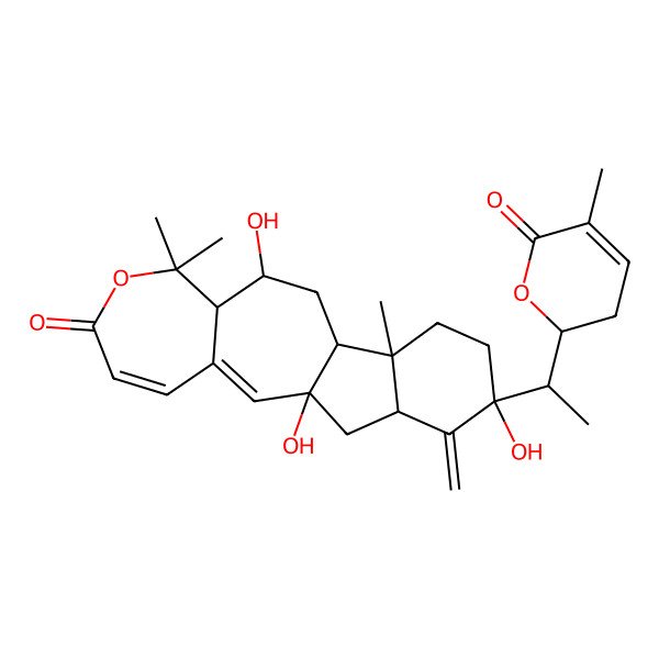 2D Structure of (1R,9S,10R,12S,13R,16R)-1,10,16-trihydroxy-8,8,13-trimethyl-17-methylidene-16-[(1S)-1-[(2R)-5-methyl-6-oxo-2,3-dihydropyran-2-yl]ethyl]-7-oxatetracyclo[10.7.0.03,9.013,18]nonadeca-2,4-dien-6-one