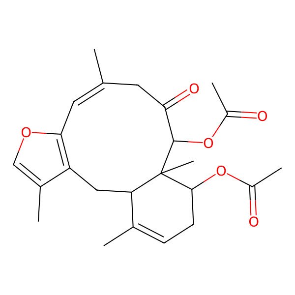 2D Structure of [(1S,8Z,12R,13R,14S)-12-acetyloxy-4,9,13,17-tetramethyl-11-oxo-6-oxatricyclo[11.4.0.03,7]heptadeca-3(7),4,8,16-tetraen-14-yl] acetate