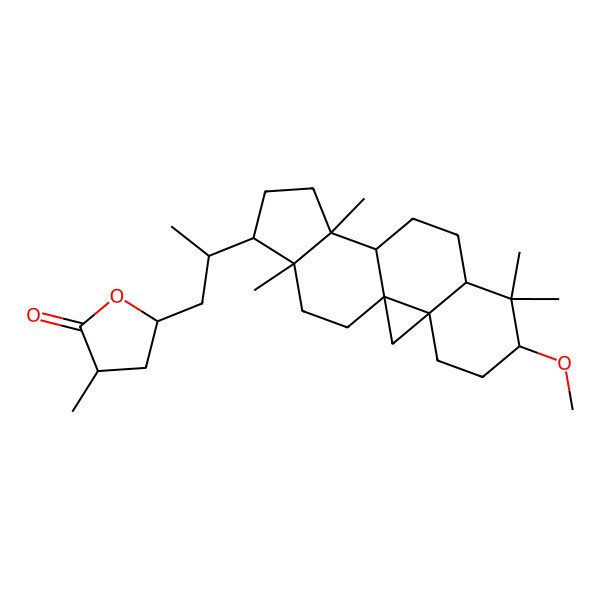 2D Structure of 5-[2-(6-Methoxy-7,7,12,16-tetramethyl-15-pentacyclo[9.7.0.01,3.03,8.012,16]octadecanyl)propyl]-3-methyloxolan-2-one
