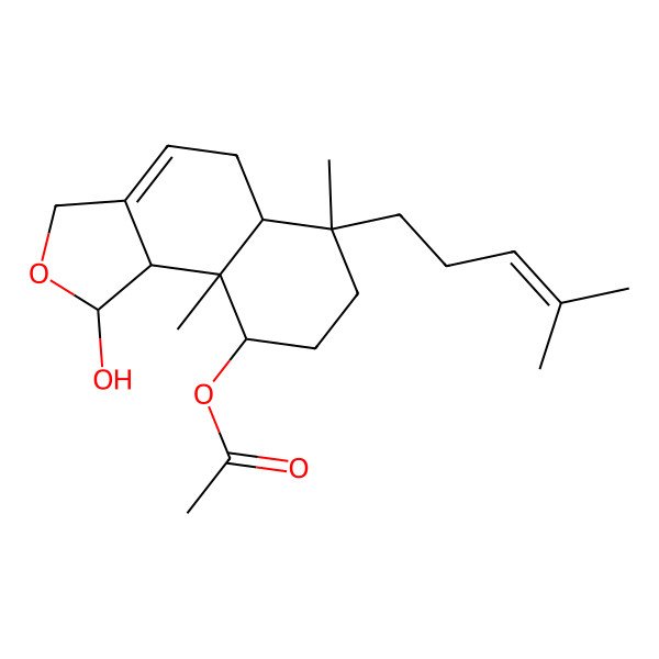 2D Structure of [(1R,5aS,6R,9R,9aS,9bS)-1-hydroxy-6,9a-dimethyl-6-(4-methylpent-3-enyl)-1,3,5,5a,7,8,9,9b-octahydrobenzo[e][2]benzofuran-9-yl] acetate