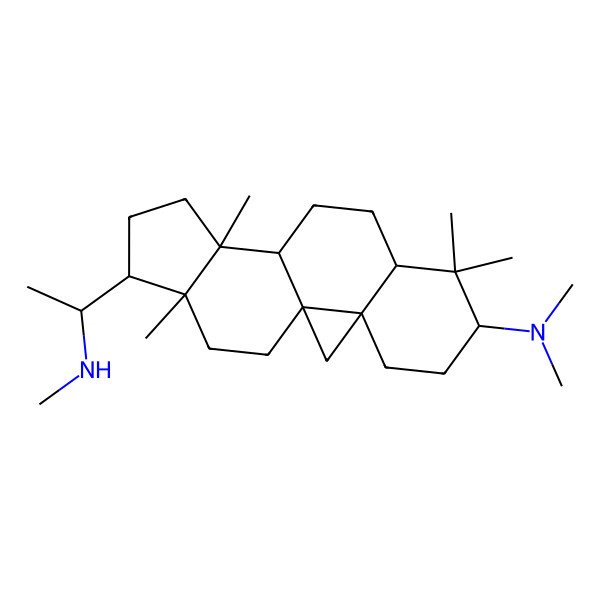 2D Structure of (1R,3S,6R,8S,11R,12S,15S,16R)-N,N,7,7,12,16-hexamethyl-15-[(1R)-1-(methylamino)ethyl]pentacyclo[9.7.0.01,3.03,8.012,16]octadecan-6-amine