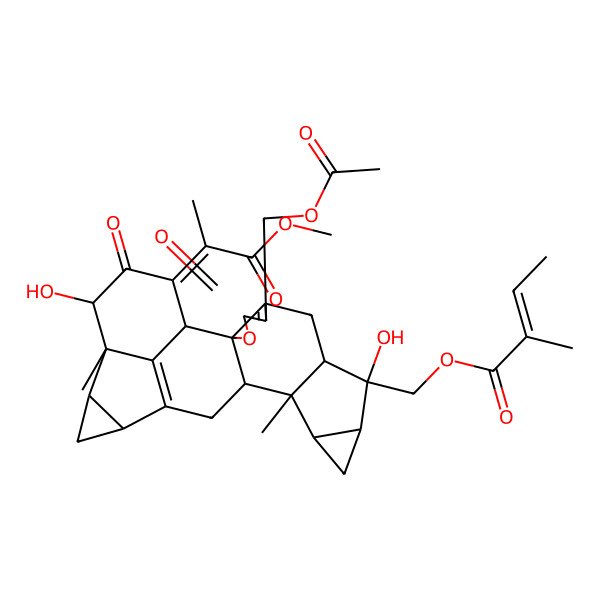 2D Structure of [(1R,2S,8S,9S,10S,12R,13S,14S,17S,19R,20S,21R,23Z)-5-(acetyloxymethyl)-9,21-dihydroxy-23-(1-methoxy-1-oxopropan-2-ylidene)-13,20-dimethyl-4,22-dioxo-3-oxaoctacyclo[14.7.1.02,6.02,14.08,13.010,12.017,19.020,24]tetracosa-5,16(24)-dien-9-yl]methyl (E)-2-methylbut-2-enoate