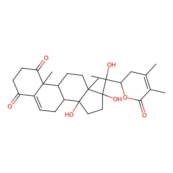 2D Structure of (8R,9R,10R,13R,14R,17S)-17-[(1R)-1-[(2R)-4,5-dimethyl-6-oxo-2,3-dihydropyran-2-yl]-1-hydroxyethyl]-14,17-dihydroxy-10,13-dimethyl-3,7,8,9,11,12,15,16-octahydro-2H-cyclopenta[a]phenanthrene-1,4-dione