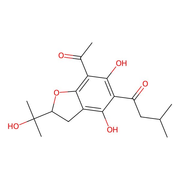 2D Structure of 1-Butanone, 1-[7-acetyl-2,3-dihydro-4,6-dihydroxy-2-(1-hydroxy-1-methylethyl)-5-benzofuranyl]-3-methyl-