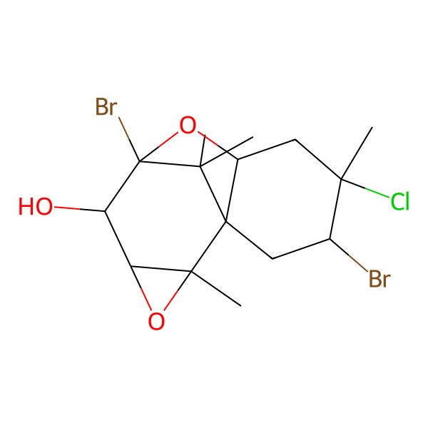 2D Structure of (3S,4S,8S,10R,12S)-3,8-dibromo-4-chloro-4,12,13,13-tetramethyl-7,11-dioxatetracyclo[6.4.1.01,6.010,12]tridecan-9-ol