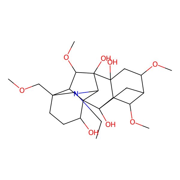 2D Structure of (1R,2S,3S,4S,5R,6S,8R,9S,10S,13S,16S,17R,18S)-11-ethyl-4,6,18-trimethoxy-13-(methoxymethyl)-11-azahexacyclo[7.7.2.12,5.01,10.03,8.013,17]nonadecane-2,8,9,16-tetrol