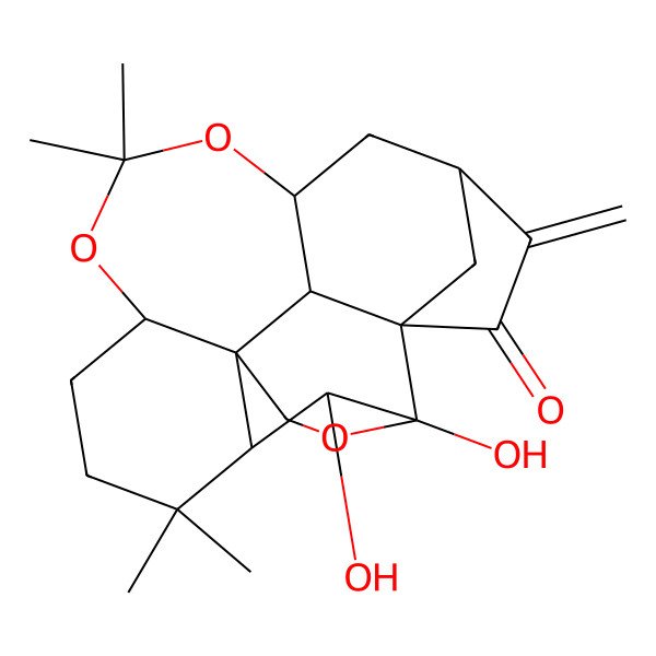 2D Structure of (1S,2S,3R,6S,7S,8R,12S,16R,18S)-6,7-dihydroxy-9,9,14,14-tetramethyl-19-methylidene-5,13,15-trioxahexacyclo[16.2.1.01,6.02,16.03,8.03,12]henicosan-20-one