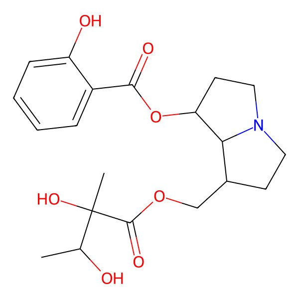 2D Structure of [(1R,7R,8R)-7-[[(2S,3R)-2,3-dihydroxy-2-methylbutanoyl]oxymethyl]-2,3,5,6,7,8-hexahydro-1H-pyrrolizin-1-yl] 2-hydroxybenzoate