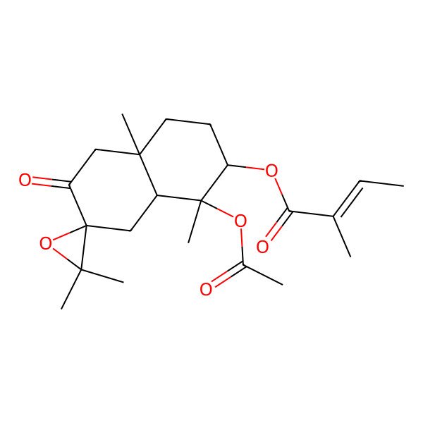 2D Structure of [(1R,2S,4aR,7S,8aR)-1-acetyloxy-1,3',3',4a-tetramethyl-6-oxospiro[2,3,4,5,8,8a-hexahydronaphthalene-7,2'-oxirane]-2-yl] (Z)-2-methylbut-2-enoate