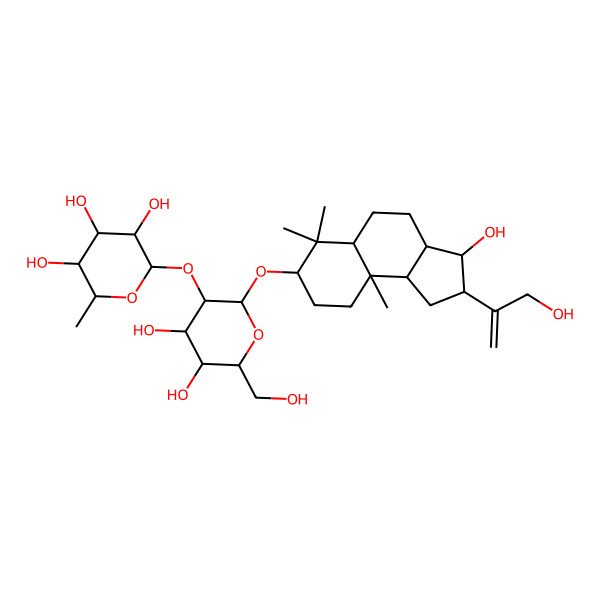 2D Structure of (2S,3R,4R,5R,6S)-2-[(2R,3R,4S,5S,6R)-2-[[(2R,3S,3aR,5aR,7S,9aR,9bR)-3-hydroxy-2-(3-hydroxyprop-1-en-2-yl)-6,6,9a-trimethyl-2,3,3a,4,5,5a,7,8,9,9b-decahydro-1H-cyclopenta[a]naphthalen-7-yl]oxy]-4,5-dihydroxy-6-(hydroxymethyl)oxan-3-yl]oxy-6-methyloxane-3,4,5-triol