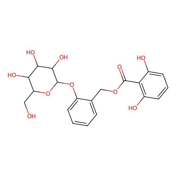 2D Structure of [2-[(2S,3R,4S,5S,6R)-3,4,5-trihydroxy-6-(hydroxymethyl)oxan-2-yl]oxyphenyl]methyl 2,6-dihydroxybenzoate